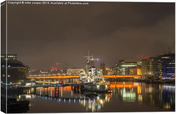 hms Belfast on the thames  Canvas Print by mike cooper