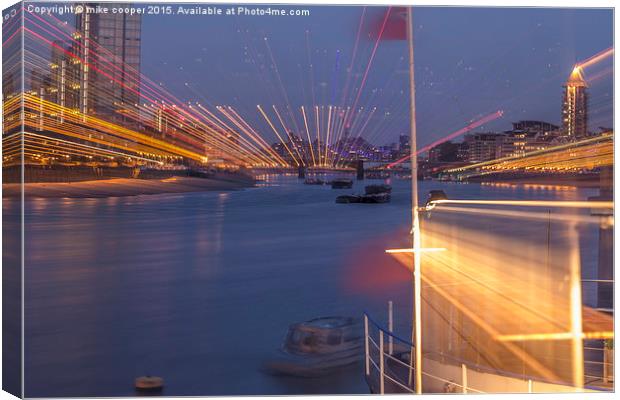 river thames light show Canvas Print by mike cooper