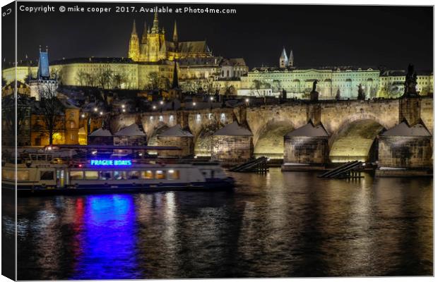 night time over Prague Canvas Print by mike cooper