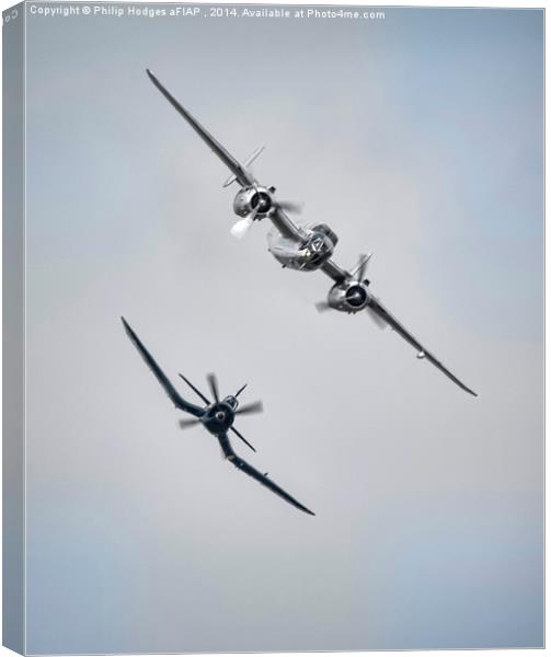  Mitchell B25 and Chance Vought Corsair F4U-4 Canvas Print by Philip Hodges aFIAP ,