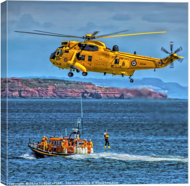 RNLI and RAF Rescue demonstration at Dawlish Airsh Canvas Print by Philip Hodges aFIAP ,