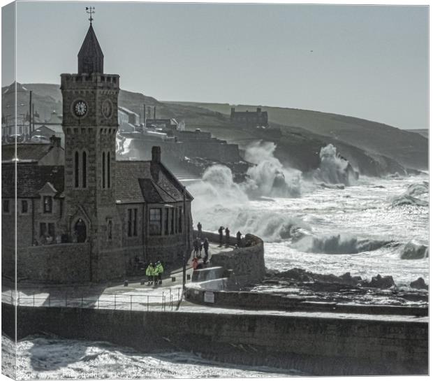 Porthleven Church and Sea Front in the Grip of Sto Canvas Print by Philip Hodges aFIAP ,