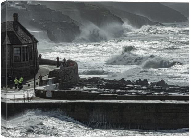 Wave Watchers at Porthleven Canvas Print by Philip Hodges aFIAP ,