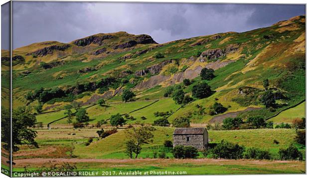"Stone Barn beneath the mountains near Thirlmere" Canvas Print by ROS RIDLEY