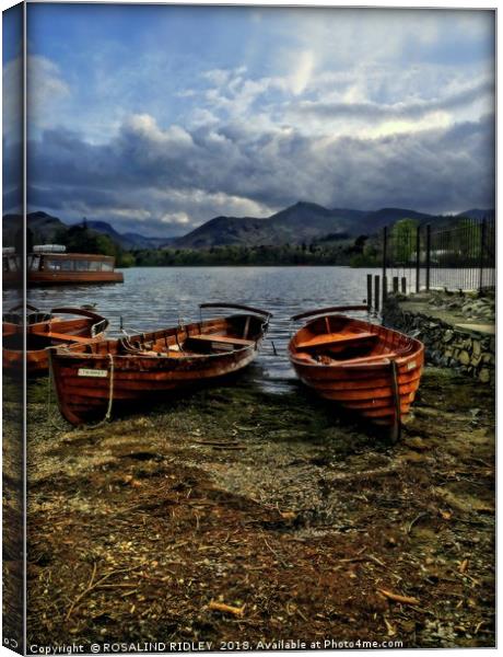"Evening light on the boats at Derwentwater" Canvas Print by ROS RIDLEY