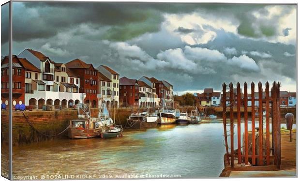 "Storm clouds gather over Maryport harbour" Canvas Print by ROS RIDLEY