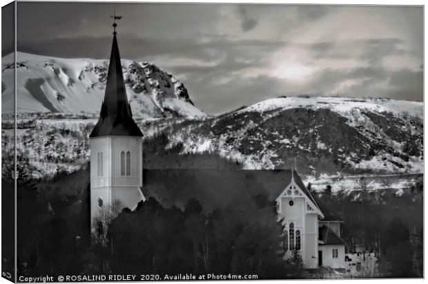 "Misty Sortland Kirke" Canvas Print by ROS RIDLEY