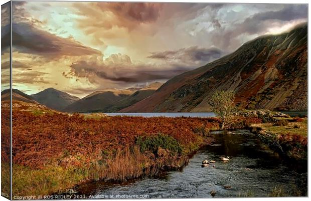 Sunshine and storm clouds at Wastwater Canvas Print by ROS RIDLEY