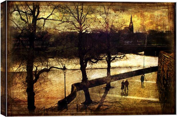  A Romaticised Chester Riverwalk Scene Canvas Print by Mal Bray