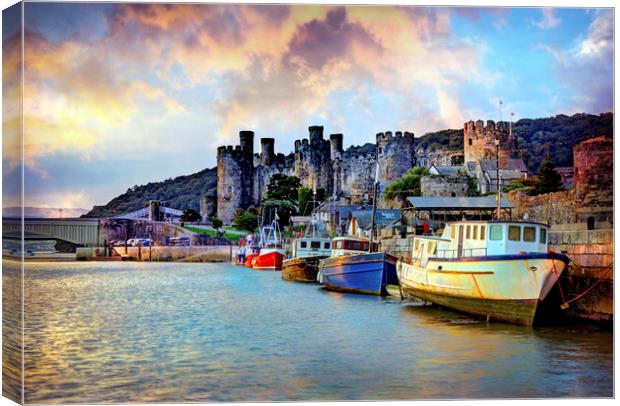 Conwy Castle and Quay at Sunrise Canvas Print by Mal Bray