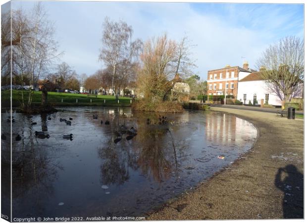 Winter on the Duck  Pond at Writtle Canvas Print by John Bridge