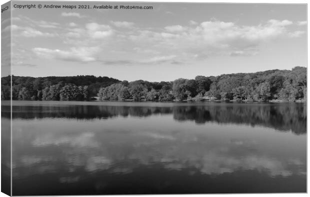 Knypersley reservoir reflections in black and whit Canvas Print by Andrew Heaps