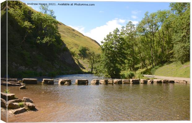 Stepping Stones at Dovedale. Canvas Print by Andrew Heaps