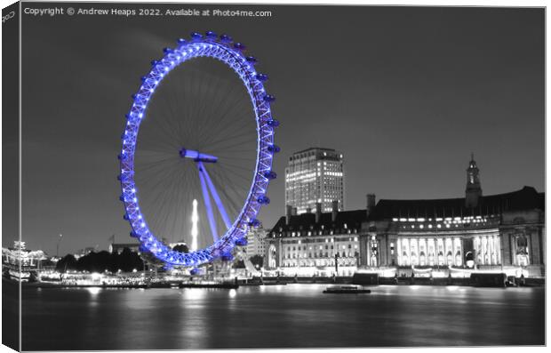 London Eye landmark in blue in the  capital Englan Canvas Print by Andrew Heaps
