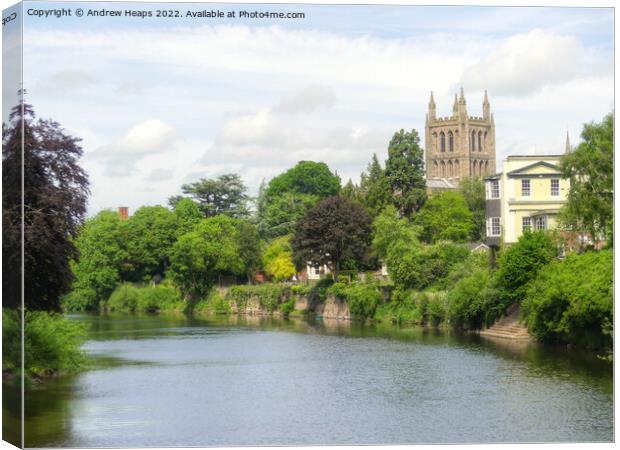 Hereford Cathedral on the river Wye Canvas Print by Andrew Heaps
