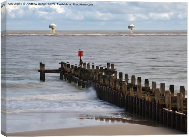 Lowestoft beach view to show offshore nest places. Canvas Print by Andrew Heaps