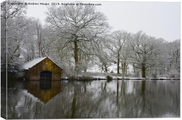 Snowy scene of local Beauty spot at Biddulph Count Canvas Print by Andrew Heaps