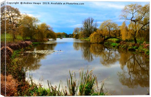 Reflections from river bank side   Canvas Print by Andrew Heaps