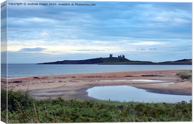Dunstanburgh Castle from Embleton beach in the eve Canvas Print by Andrew Heaps