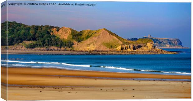 Scarborough castle from Cayton bay beach  Canvas Print by Andrew Heaps