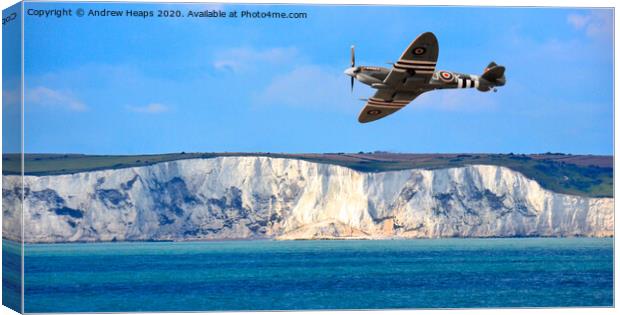 Spitfire plane flying by Dover Cliffs. Canvas Print by Andrew Heaps