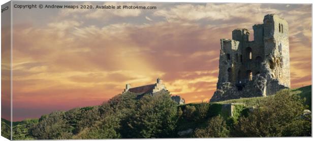 Scarborough castle with sun going down. Canvas Print by Andrew Heaps