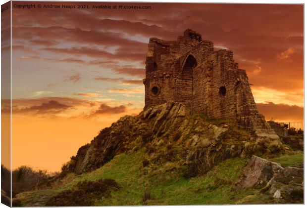 Majestic Sunset over Historic Mow Cop Castle Canvas Print by Andrew Heaps