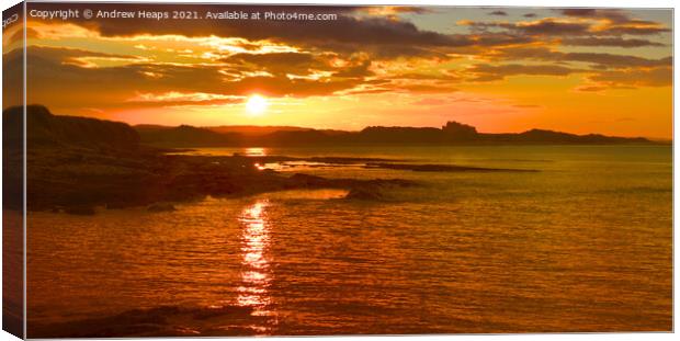 Sunset near Bamburgh Castle. Canvas Print by Andrew Heaps