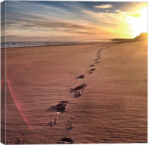 Footbprints in the sand Canvas Print by tessa lumley