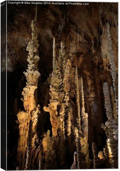 Spectacular stalagmites in the Aven Amand cave Canvas Print by Mike Marsden
