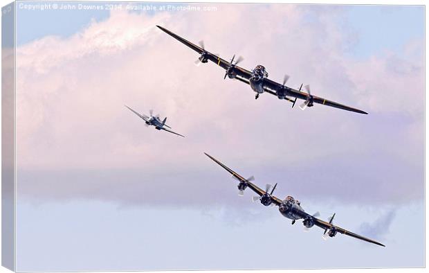  Lancasters and Spitfire Canvas Print by John Downes