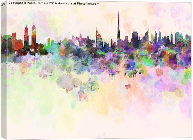 Dubai skyline in watercolor background Canvas Print by Pablo Romero