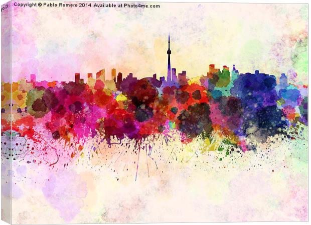 Toronto skyline in watercolor background Canvas Print by Pablo Romero