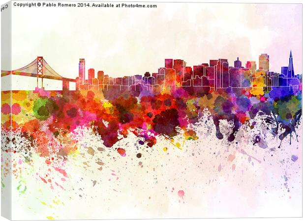 San Francisco skyline in watercolor background Canvas Print by Pablo Romero
