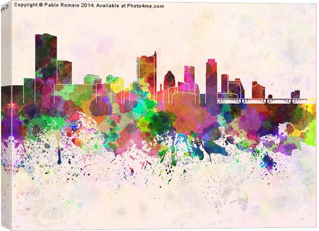 Austin skyline in watercolor background Canvas Print by Pablo Romero
