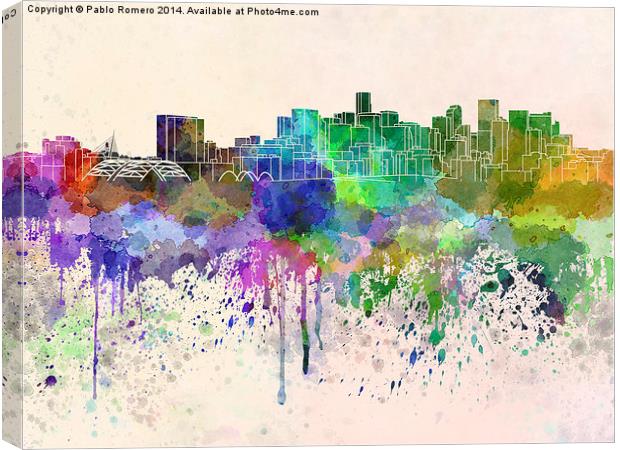 Denver skyline in watercolor background Canvas Print by Pablo Romero