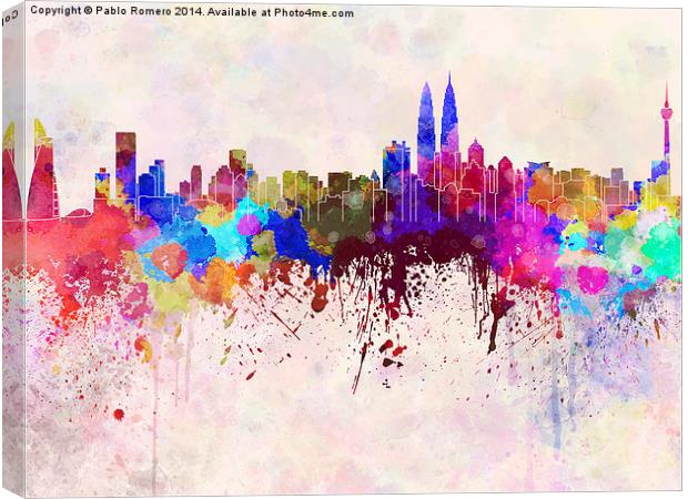 Kuala Lumpur skyline in watercolor background Canvas Print by Pablo Romero