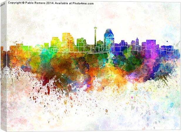 San Antonio skyline in watercolor background Canvas Print by Pablo Romero