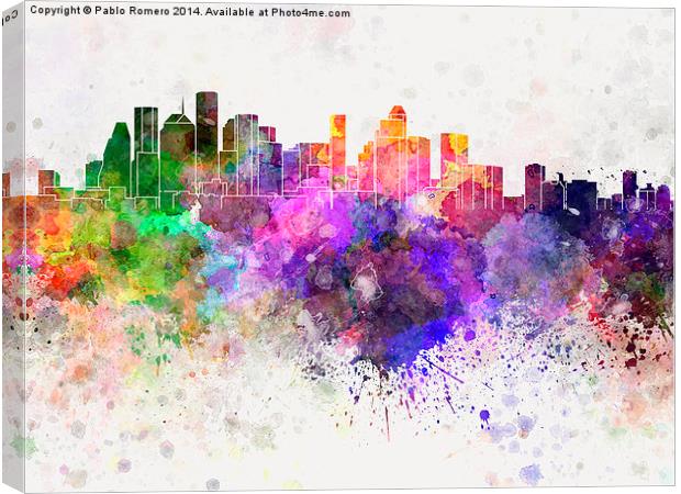 Houston skyline in watercolor background Canvas Print by Pablo Romero