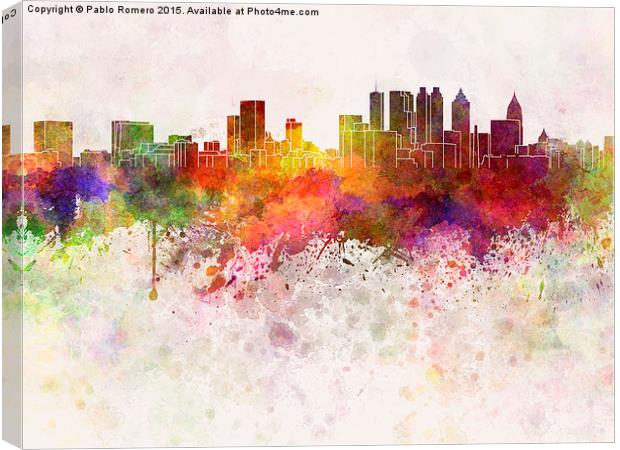 Atlanta skyline in watercolor background Canvas Print by Pablo Romero