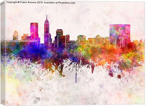 Indianapolis skyline in watercolor background Canvas Print by Pablo Romero