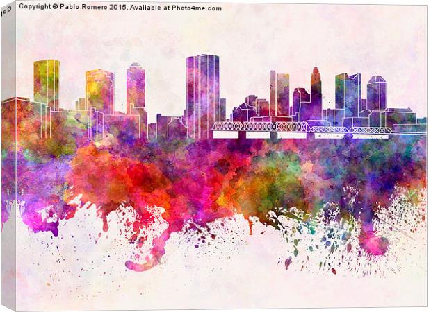 Columbus skyline in watercolor background Canvas Print by Pablo Romero