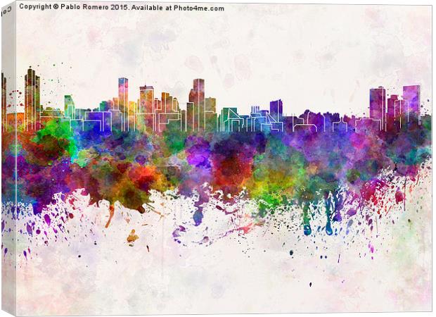 Baltimore skyline in watercolor background Canvas Print by Pablo Romero