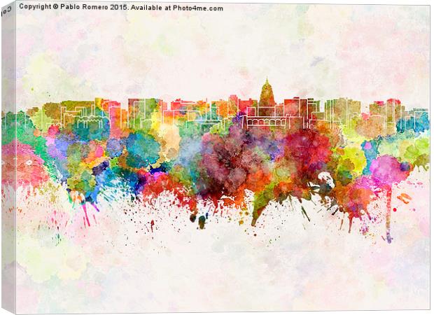 Madison skyline in watercolor background Canvas Print by Pablo Romero