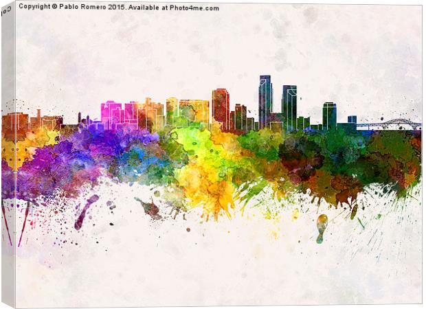 Corpus Christi skyline in watercolor background Canvas Print by Pablo Romero