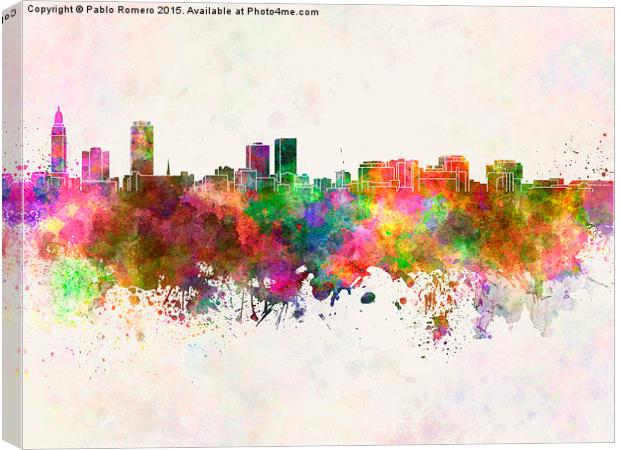 Baton Rouge skyline in watercolor background Canvas Print by Pablo Romero