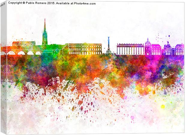 Bordeaux skyline in watercolor background Canvas Print by Pablo Romero