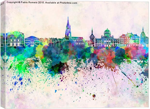 Bern skyline in watercolor background Canvas Print by Pablo Romero