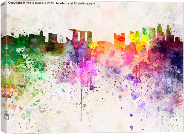  Singapore skyline in watercolor background Canvas Print by Pablo Romero