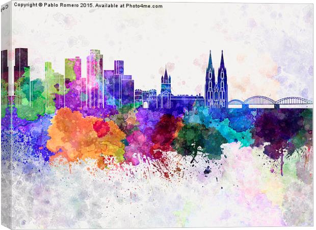 Cologne skyline in watercolor background Canvas Print by Pablo Romero